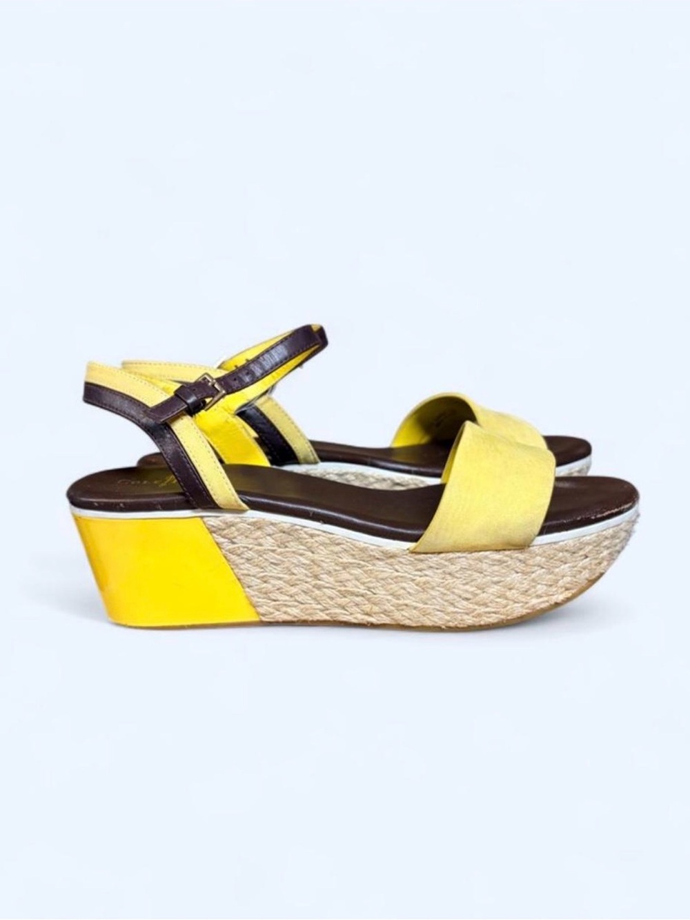 Cole Haan Yellow and Brown Arden Espadrille Platform Sandals